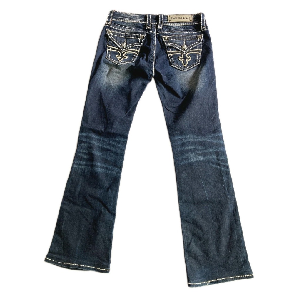 Rock Revival Noelle Jeans Women 30 Blue Flap Pocket Low Rise Bootcut Embroidered